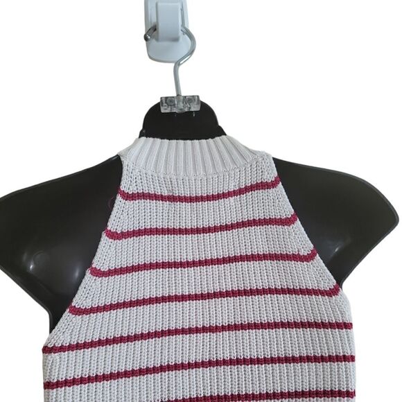 Loft Shimmer Red and Cream Stripe Stitchy Halter Sweater Sz Small - Picture 5 of 9